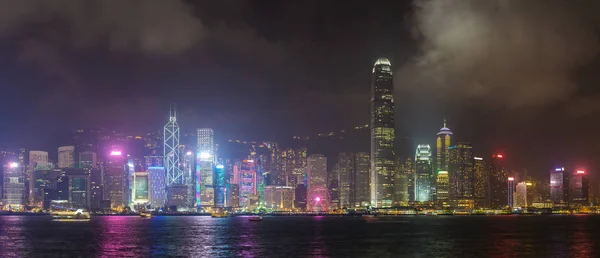 Panorama Des Victoria Hafens Hongkong Der Sommernacht — Stockfoto