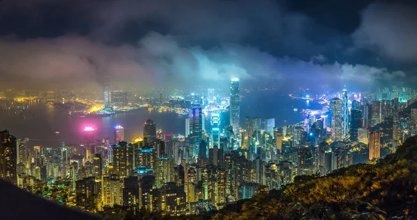 Πανόραμα Του Χονγκ Κονγκ Επιχειρηματική Περιοχή Μέσα Μια Νύχτα Του — Φωτογραφία Αρχείου
