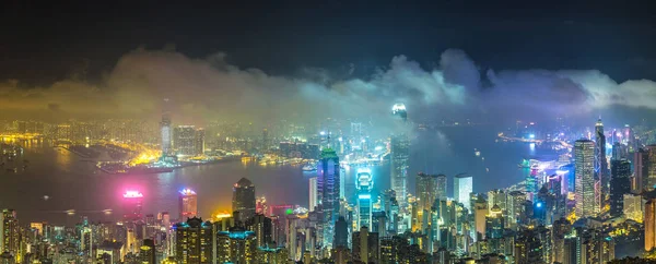 Panorama Hong Kong Business District Summer Night — Stock Photo, Image