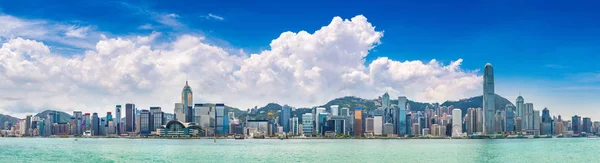 Panorama Van Victoria Harbour Hong Kong Zomerdag — Stockfoto