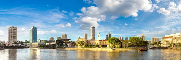 Panorama Över Singapore City Skyline Vacker Sommarkväll — Stockfoto