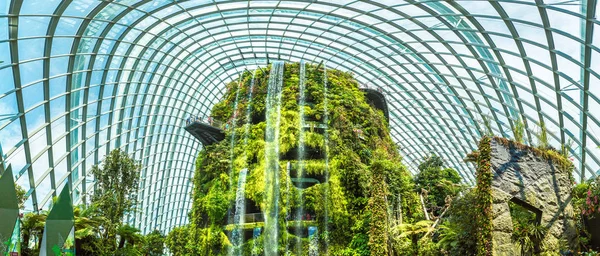 Singapore Junho 2018 Panorama Cachoeira Cúpula Floresta Nuvem Conservatória Cingapura — Fotografia de Stock