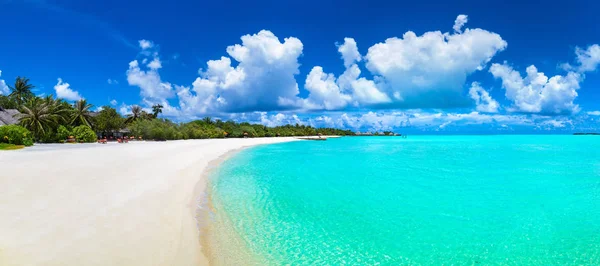 Panorama Praia Tropical Nas Maldivas Dia Verão — Fotografia de Stock