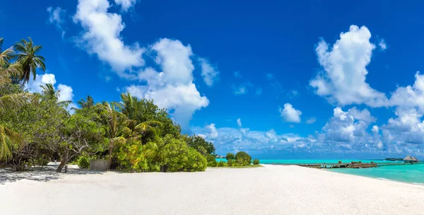 Panorama Della Spiaggia Tropicale Alle Maldive Durante Giornata Estiva — Foto Stock