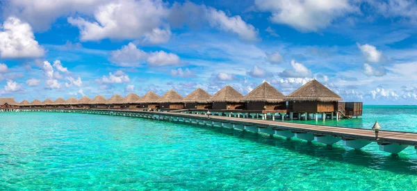 Panorama Water Villas Bungalows Tropical Beach Maldives Summer Day — Stock Photo, Image