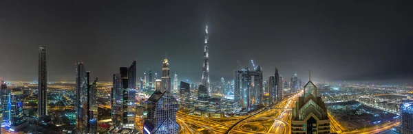 Panorama Van Het Centrum Van Dubai Nachts Verenigde Arabische Emiraten — Stockfoto