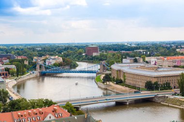 Wroclaw, Polonya - 29 Temmuz 2014: Wroclaw yaz günü Polonya Cathedral St. John üzerinden havadan görünümü