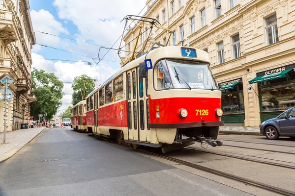 Praga Repubblica Ceca Luglio 2014 Tram Nella Vecchia Strada Praga — Foto Stock