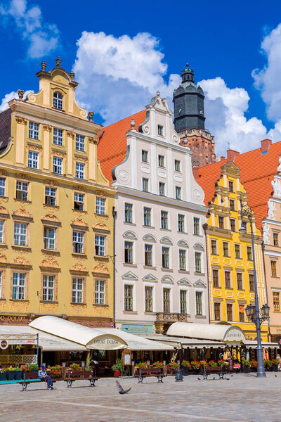WROCLAW, POLAND - JULY 29, 2014: City center and Market Square in Wroclaw, Poland on July 29, 2014. Wroclaw old and a very beautuful city in Poland in a summer day