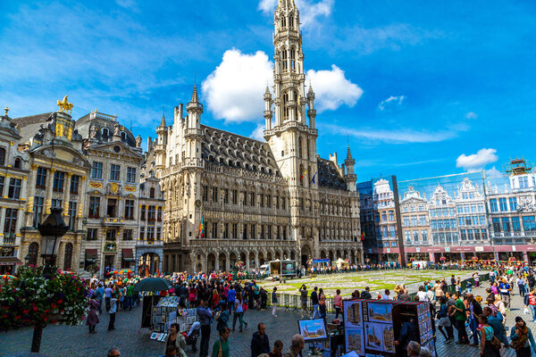 BRUSSELS, BELGIUM - JULY 6, 2014: The Grand Place in a beautiful summer day in Brussels, Belgium on July 6 2014