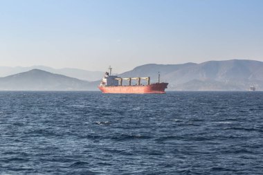 Aegina, Yunanistan - 19 Temmuz 2015: bir yaz günü konteyner taşıyan ticari kargo gemisi