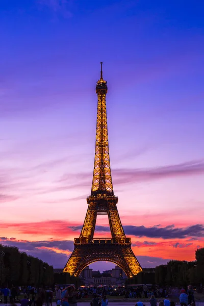 Paris Frankrike Juli 2014 Eiffeltornet Vid Solnedgången Det Mest Besökta — Stockfoto