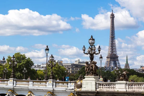 Paris France July 2014 Menara Eiffel Dan Pont Alexandre Iii — Stok Foto