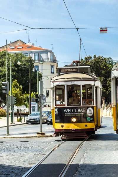 Lisbonne Portugal Juillet 2014 Tram Vintage Dans Centre Ville Lisbonne — Photo