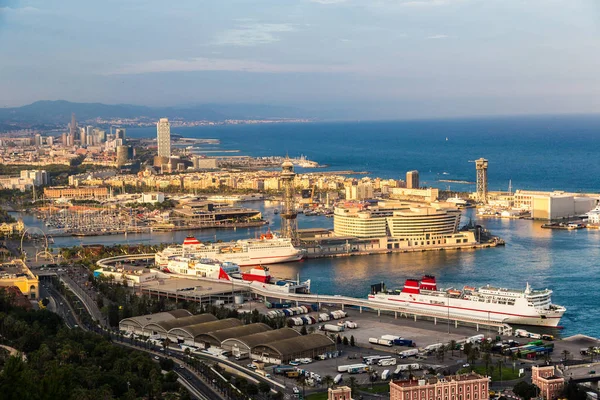 Barcelona Spanien Juni 2014 Panoramautsikt Över Barcelona Och Port Spanien — Stockfoto