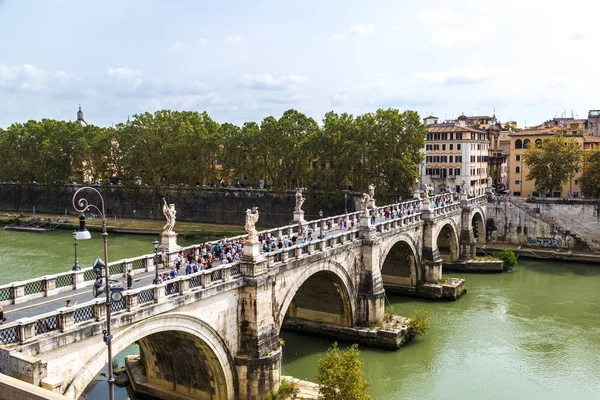 Řím Itálie Července 2014 Panoramatické Nad Zobrazením Sant Angelo Most — Stock fotografie