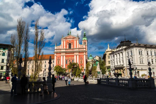 Ljubljana Eslovénia Junho 2014 Igreja Franciscana Liubliana Eslovênia Dia Verão — Fotografia de Stock