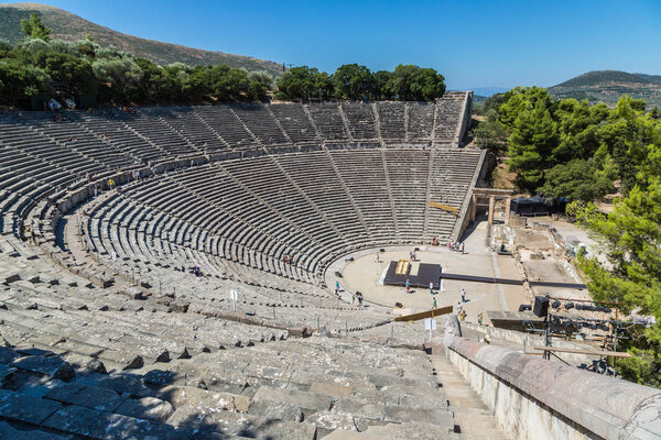 CORINTH, GREECE - JUNE 16, 2015: Ancient theater Epidaurus, Argolida, Greece in a summer day