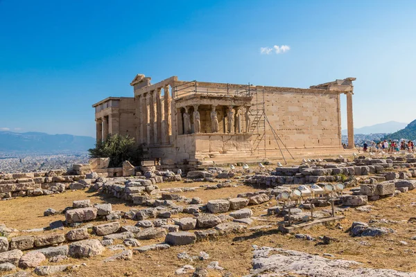 Atenas Grécia Julho 2015 Erechtheum Templo Ruínas Acrópole Dia Verão — Fotografia de Stock
