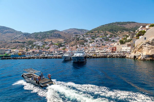 Hydra Grecia Luglio 2015 Barche Sull Isola Hydra Una Giornata — Foto Stock