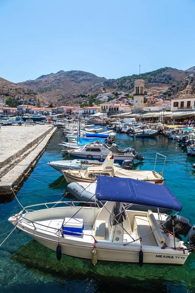 Hydra Grecia Luglio 2015 Barche Sull Isola Hydra Una Giornata — Foto Stock