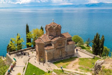 Ohrid, Makedonya - 22 Haziran 2016: Jovan Kaneo Kilisesi Ohri güzel yaz günü, Makedonya Cumhuriyeti