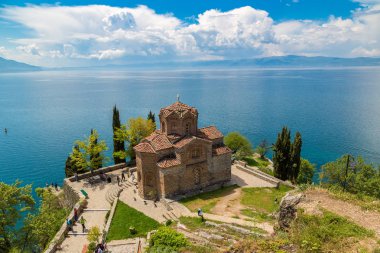 Ohrid, Makedonya - 22 Haziran 2016: Jovan Kaneo Kilisesi Ohri güzel yaz günü, Makedonya Cumhuriyeti