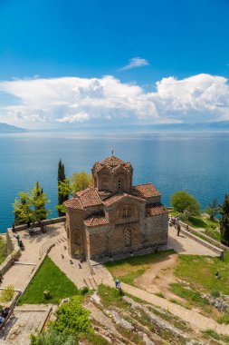 Ohrid, Makedonya - 22 Haziran 2016: Jovan Kaneo Kilisesi Ohri güzel yaz günü, Makedonya Cumhuriyeti