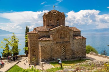 Ohrid, Makedonya - 22 Haziran 2016: Jovan Kaneo Kilisesi Ohri güzel yaz günü, Makedonya Cumhuriyeti