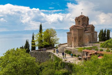 Ohrid, Makedonya - 22 Haziran 2016: Jovan Kaneo Kilisesi Ohri güzel yaz günü, Makedonya Cumhuriyeti
