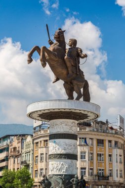 Skopje, Makedonya - 19 Haziran 2016: Alexander bir güzel yaz günü, Makedonya Üsküp'teki büyük anıt