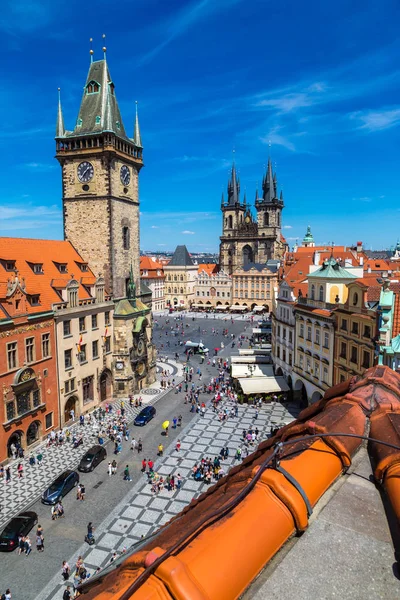 Prag Tjeckien Juni 2016 Panoramautsikt Över Antennen Gamla Torget Och — Stockfoto