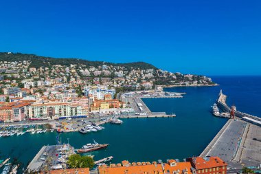 Nice, Fransa - 21 Haziran 2016: Hava panoramik Nice limanda bir güzel yaz günü, Fransa