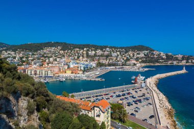 Nice, Fransa - 21 Haziran 2016: Hava panoramik Nice limanda bir güzel yaz günü, Fransa