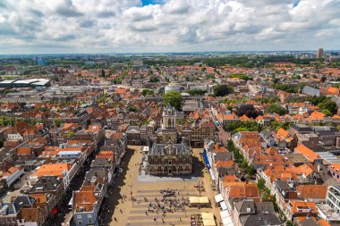 Delft, Hollanda - 16 Haziran 2016: Panoramik hava görünümünde Delft bir güzel yaz günü, Hollanda