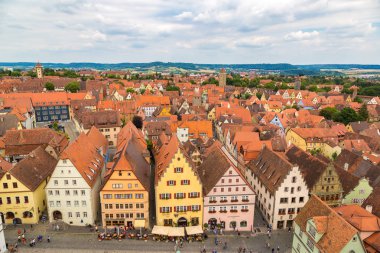 Rothenburg, Almanya - 18 Haziran 2016: Panoramik hava görünümünde Rothenburg bir güzel yaz günü, Almanya