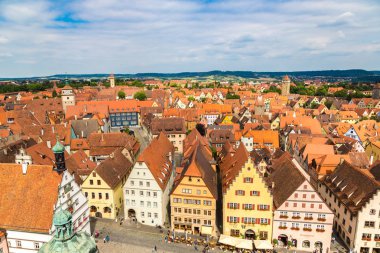 Rothenburg, Almanya - 18 Haziran 2016: Panoramik hava görünümünde Rothenburg bir güzel yaz günü, Almanya