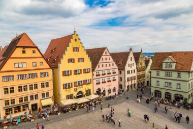 Rothenburg, Almanya - 18 Haziran 2016: Panoramik hava görünümünde Rothenburg bir güzel yaz günü, Almanya