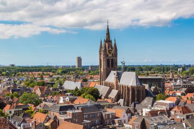Delft, Hollanda - 16 Haziran 2016: Panoramik hava görünümünde Delft bir güzel yaz günü, Hollanda