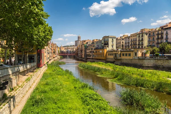 Girona Espanha Junho 2016 Casas Coloridas Ponte Eiffel Catedral Santa — Fotografia de Stock