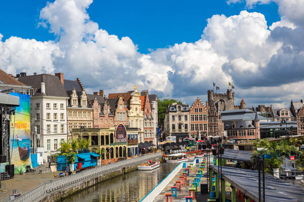 GENT, BELGIUM - JUNE 14, 2016: Canal in the old town in Gent in a beautiful summer day, Belgium