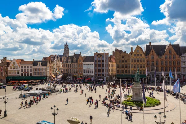 Bruges Belçika Haziran 2016 Panoramik Pazar Meydanında Bir Güzel Yaz — Stok fotoğraf