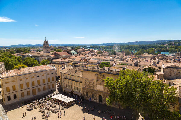 AVIGNON, FRANCE - JUNE 12, 2016:  Panoramic aerial view of Avignon in a beautiful summer day, France