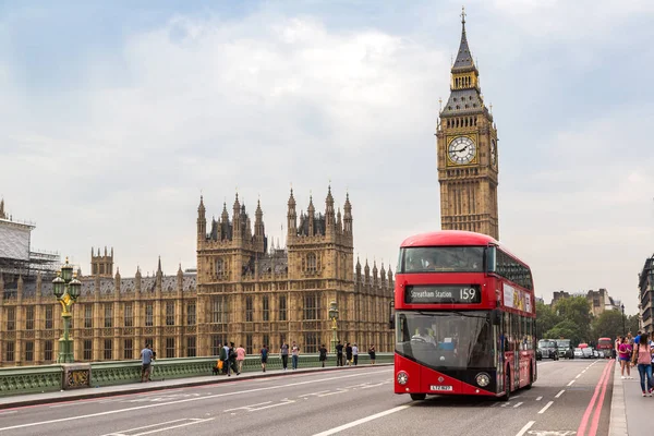 Londres Royaume Uni Juin 2016 Big Ben Westminster Bridge Bus — Photo