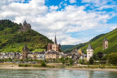 Almanya - 16 Haziran 2016: Romantik kaleler Ren Vadisi bir şarap yapımı bir güzel yaz günü, Almanya alandır