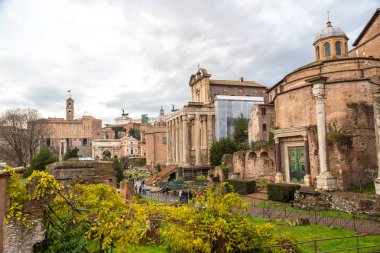 Rome, İtalya - 25 Aralık 2016: Antik kalıntılar forumun bir kış günü Roma, İtalya