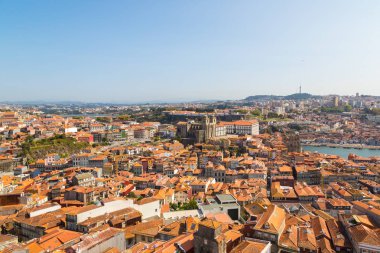 Porto, Portekiz - 12 Haziran 2017: Panoramik hava görünümünde Porto bir güzel yaz günü, Portekiz