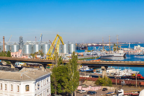 ODESSA, UKRAINE - AUGUST 23, 2017: Cargo container terminal port in Odessa, Ukraine in a beautiful summer day on AUGUST 23, 2017