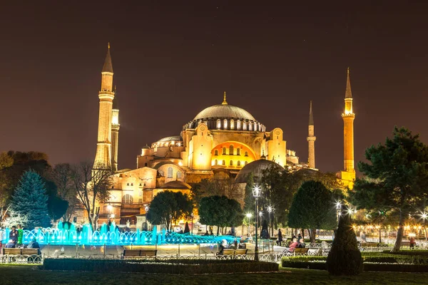 土耳其伊斯坦布尔 2015年6月15日 圣索菲亚博物馆 圣索菲亚大教堂 在苏丹的艾哈迈德公园在伊斯坦布尔 土耳其在一个美丽的夏日夜晚 — 图库照片