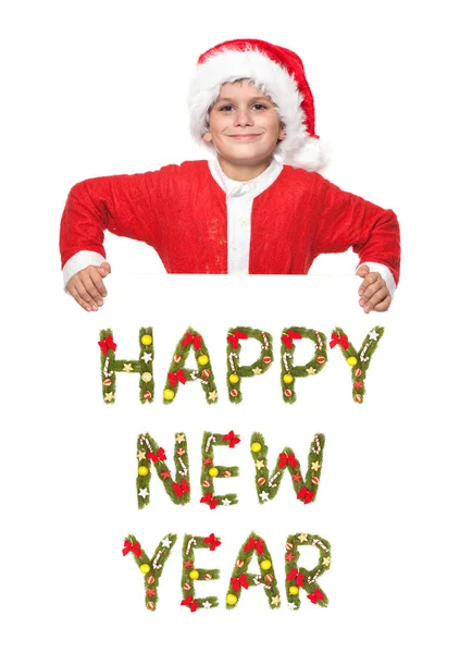 Chlapec Vánoční Plakát Izolovaných Bílém Pozadí Novoroční Pozdrav — Stock fotografie